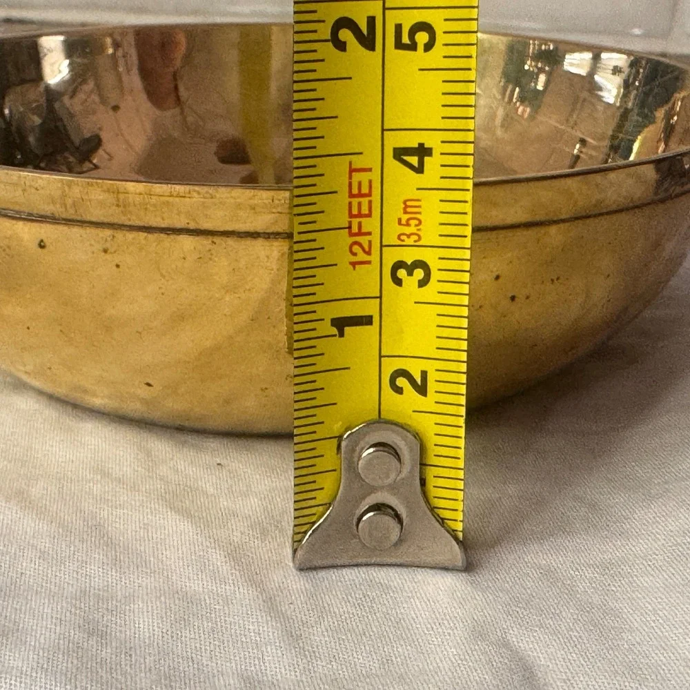 Vintage Brass Decorative Bowl with Ornate Scroll Handles Made in India 4.5